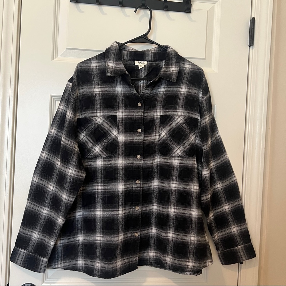 a.n.a Black and White Plaid Button-Down Shirt